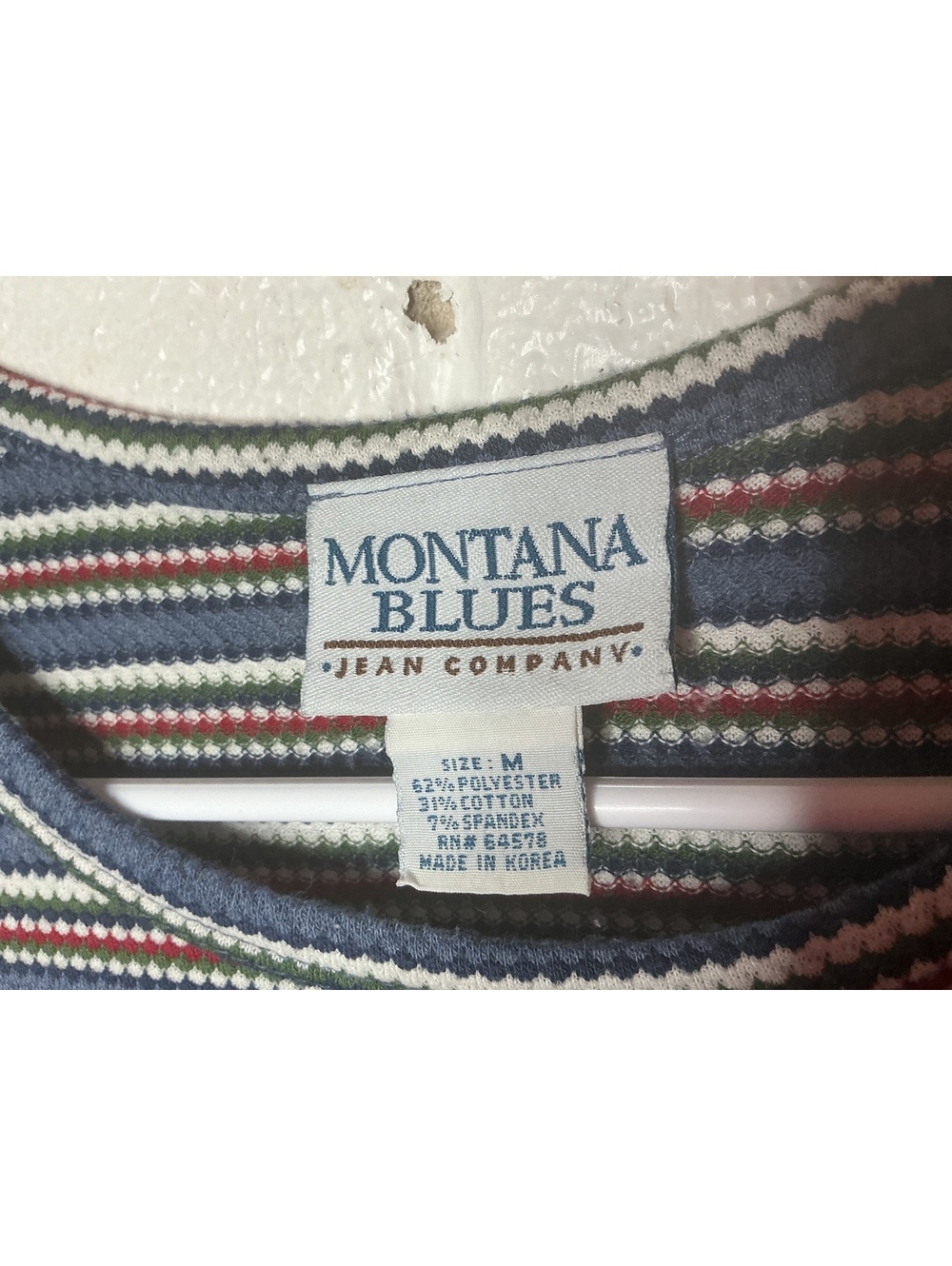 < Vintage 90’s Montana Blues Knit Striped Short Sleeve Top > - Picture 2 of 3